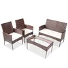 4-częściowy Segmentowy Rattan Meble Patio Wiklinowa Rozmowa Garden Garden Garden Outdoor Sofa Zestaw Gwory Szkło Hartowane W36812141