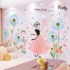 Shijuekongjian Pretty Girl Wall Stickers för barnrum Baby Bedroom Nursery Decoration Diy Pink Color Flowers Wall Decals GTTU6781253