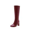 Boots ANNYMOLI Winter Long Women PU Leather Round High Heel Knee Zipper Square Toe Shoes Female Autumn Plus Size 3124556823