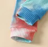 Bebé roupas gravata tingido meninas romper calças headband 3pcs conjuntos de manga comprida crianças roupas boutique baby roupas dw5775