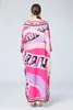 Women's Runway Loose Design Dresses Slash Neckline Batwing Sleeves Multicolor Printed Elegant High Street Maxi Dresses266n