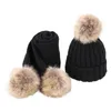 2pcs Barn Stickad Beanie Hat Scarf Set Spädbarn Baby Fake Ball Pom Pom Cap Q0ke