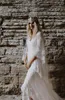 2021 Boho Wedding Dresses 1/2 Half Sleeves Lace Illusion Back High Low V Neck Custom Made Country Wedding Bridal Gown robe de mariée