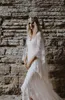 2021 Boho Suknie ślubne 1/2 Pół Rękawy Lace Illusion Back High Low V Neck Custom Made Country Wedding Bridal Gown Robe de Mariée