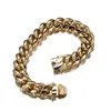 Nytt mode 6 8 10 12 14 16 18mm 316L Rostfritt stål Miami Curb Cuban Link Chain Gold Color Armband Mens smycken Armband307J