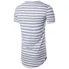 Mens Striped Longline Tshirt Hipster O Neck Kortärmad T-shirt Män Hip Hop Streetwear Extra Long T-shirt Male Camisetas Hombre1