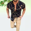 summer Men vintage Shirt Fashion Casual Short Sleeves Printed Shirts Plus size Blouses