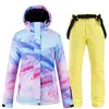 Wysokiej jakości damski garnitur narciarski zimowy na zewnątrz wiatrowoodporny wodoodporny kurtka i spodnie snowboardowe kolorowe ubranie