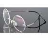 패션 선글라스 프레임 레트로 둥근 티타늄 유리 프레임 남성 금속 림없는 슈퍼 라이트 근시 괴상한 나사없는 안경 1236J