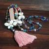 2021 Mode Longue chaîne Crystal Perles Pendentif Colliers Boho Bijoux Butterfly Charms Collier Tassel coloré pour Femmes Filles