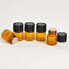 Mest populära 1/4 Dram 1ml Mini Amber Glass Essential Oil Bottles Parfym Provrörsflaskor med svart skruvlock LX2770