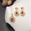 European and USA Selling Fashion Jewelry Sets Gold Color Red Stone Zirconia Necklace Earrings for Bridal7313709
