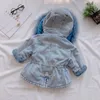 Baby girls denim coat kids fur collar hooded jean outwear children velvet thicken warm cowboy coat A40367986980