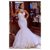 Dubai Arabic Plus Size Mermaid Wedding Dresses Halter Neck Long Sleeve Appliqued Lace Wedding Dress Bridal Gowns vestidos robe de mariee