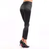 Wholesale-Free shipping Fashion Sexy Shiny Metallic High Waist Black Stretchy Leather Leggings/Pants