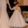 Abiti da ragazza Flower Girl Elegante appliqu￩ in pizzo champagne senza maniche Abiti da spettacolo per bambini a cascata per matrimoni Abiti da prima comunione1