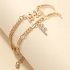 S01779 bijoux de mode Double couche Bracelet ensemble de bracelets de cheville lettres pendentif chaînes bracelets de cheville
