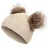 Fashion Simple Color Kids Plain Knit Beanie With Double Pom-pom Balls Lovely Bear Or Mice Ears Design Cute Warm Children Caps