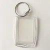 500st Clear Acrylic Plast Blank Nyckelringar Infoga Passport Fotoram Keychain Picture Frame KeyRings Party Gift