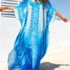 2020 Ny plusstorlek Kvinnor Sommarstrand Wear Kaftan Maxi Klänning Bomull Tunika Bohemian Tryckt Batwing Sleeve Lång Klänning Sarong N773