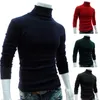 Autumn Men Solid Color Turtle Neck Long Sleeve Sweater Slim Knitted Pullover Top