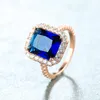 Wedding Rings Vintage Female Blue Crystal Stone Ring Luxury Rose Gold Color For Women Promise Love Square Engagement Ring1343n