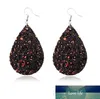 Handmade Teardrop Earrings Bohemia Dangle Earring Light Weight Faux Leather Earrings Feather Shape Glitter Earrings for Women Girls