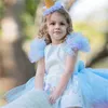 Rainbow Cake Girls Einhorn Kleid Langes Schwanzzug Kleid Baby Mädchen Prinzessin Geburtstag Party Ball Kleid Kinder Pferd Kleidung Haarband LJ25237043