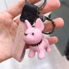 Fashion Resin Bulldog Key Chain Top quality Leather Straps Accessories Car Key Chain Pendant Bag Chains ins Hot Keychain