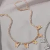 Bruids Gouden Zilveren Kleur Vlinder Ketting Glanzende Kristallen Sleutelbeenketting Choker Mode Bruiloft Kettingen Sieraden voor Dames5702113