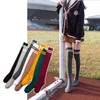 Women Knee High Socks Girl Striped Knee Warm Tube Stockings Candy Pure Color Cotton Bottom Long Socks Autumn Female Leggings Stockings LSK75