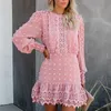 Paris Mädchen Frauen Lange Puff Sleeve Dots Vintage Sexy Weiße Spitze Kurze Kleider Weibliche Luxus Schlank Party Mini Kleid Vestidos