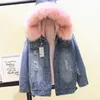 2020 Winter Loose Hooded Big Fur Kvinnor Parka Tjock Varm Lamb Fur Long Denim Jacka Vinter Jacka Kvinnor Coat With Jean