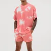 2 stycken uppsättningar sommaren tiedye tryckning tracksuit män casual mode blommor tryck skjortor shorts set mens beach hawaiian clothi241d