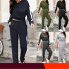 Womens Patchwork Hoodies Tracksuits Fashion Long Sleeve Hooded Sweater Trousers 2pcs Sports Sets Designer Female Low Waist Casual Suits