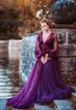 Tulle Maternity Robes Sexy Purple Bridal Sheer Appliques Lace Evening Dressing Gowns for Photo Shoot Plus Size Deep V-neck Gown