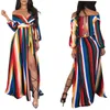Casual Dresses Koreansk klänning Kläder Boho Chic Beach Wear Womens Lång Maxi Bohemian Style Bodycon Färg Stripe Tryckt Sexig Solid