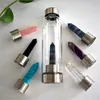 20 Colors 550ML Creative Natural Crystal Quartz Crystal Gemstone 304 Water Bottle Wand Point Reiki Healing Glass Bottle