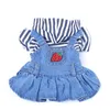 Pet Dog Jean Dress Blue&Black Striped Denim Dog Cat Dress Clothes Strawberry Design Pet Clothing 2 Colour1