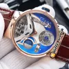 Meilleur nouveau Mega Yacht 6319-305 émail 3D cadran bleu automatique Tourbillon montre pour homme boîtier en or rose bracelet en cuir marron montres Hello_Watch F34