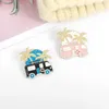 QIHE Soft Enamel Pin Pink Black Car RV Bus Bus Brooches Кокосовое дерево Ювелирные Изделия Kawaii Аксессуары Любовник Подарок