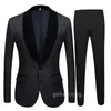 Черный бархатный шал воротник мужские костюмы свадебный жених формальные смокинги Custome Homme Slim Fit Jacquard 2 шт (куртка + брюки) 1