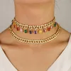 2020 Gold gefüllter Rock-Stil Miami Cuban Chain Choker-Schmuck mit Regenbogen-Baguette-CZ-CZ-Charme Iced Out Damen-Hip-Hop-Halsketten318R