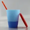 500 ml tasses à changement de couleur 16 oz tasses froides gobelet à changement de couleur avec paille gobelet à café écologique voyage tasses froides 5 pièces/ensemble