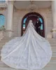 Abiti da sposa musulmani di lusso collo alto in pizzo maniche lunghe paillettes perline abito da sposa appliqued con velo abiti da sposa su misura