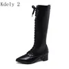 Boots Designer Womens Square Low Heel Riding Motorcycle Knee High Punk Gothic Platform Lace Up Shoes Pointed Boots1