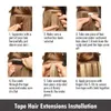 6 kastanjbrun rak tejp i remy mänskliga hårförlängningar osynliga starka dubbelsidiga limband på sömlös PU -hud weft