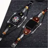 Handgjorda retrostil pärlor Cowhide Armband Bälte för Apple Watch Band 42mm 38mm 40mm 44mm Serie 1 2 3 4 Äkta läder för Iwatch-band