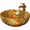 Europa Estilo Vintage cerâmica Pias Contador Top bacia de lavagem pia do banheiro tigela de cerâmica lavatório rodada