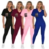 Plus size 3X Dames zomer trainingspakken casual korte mouw T-shirt + broek tweedelige set effen kleur effen outfits zwart blauw sportkleding 3652